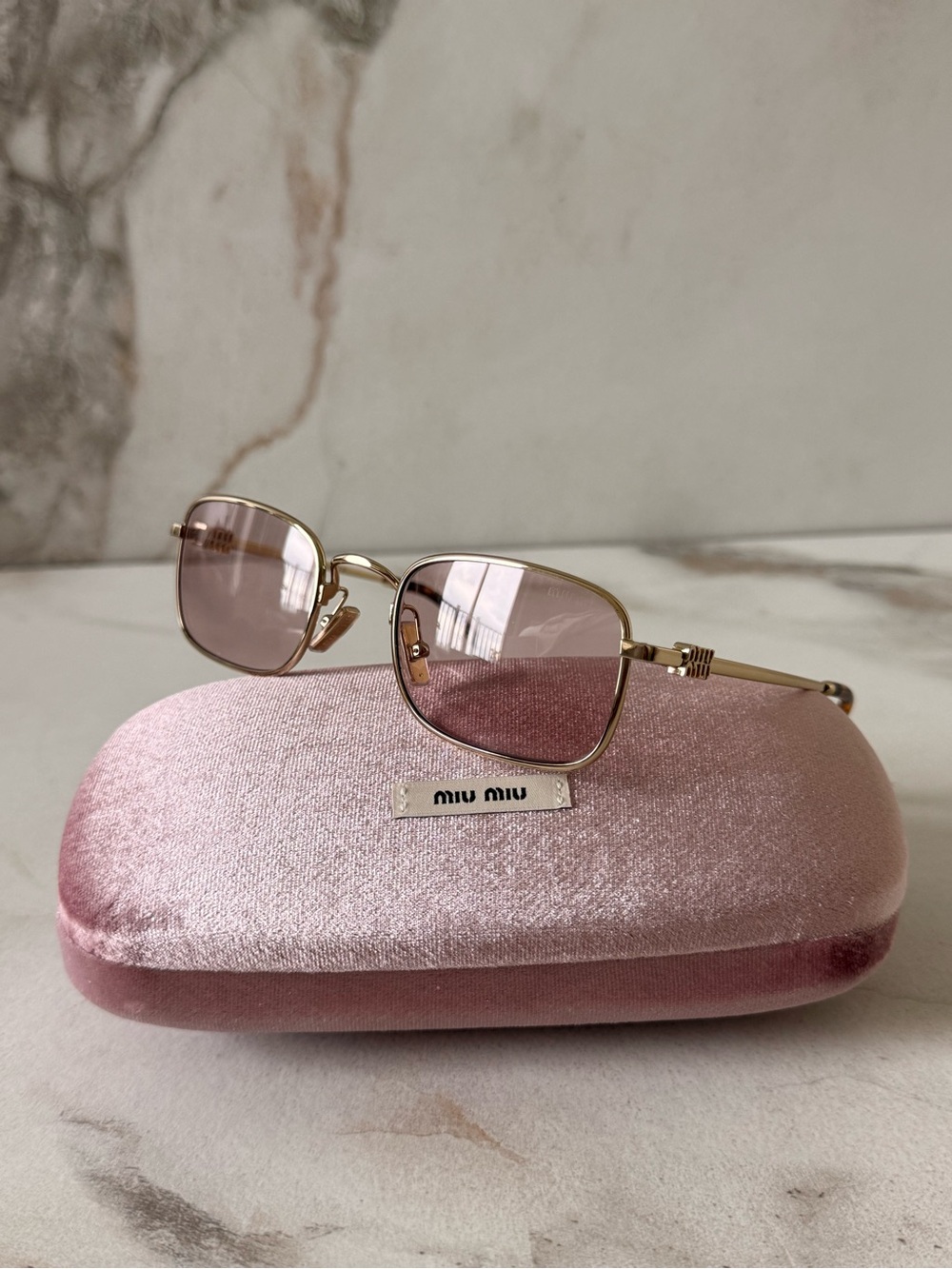Miu Miu Gold Frame Sunglasses with Pink Lenses